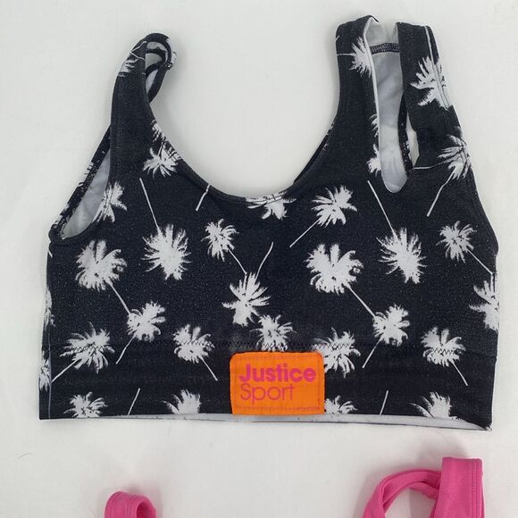 Justice oh so soft 34 Sports Bra Training Black Palm Print Pink - Picture 3 of 8
